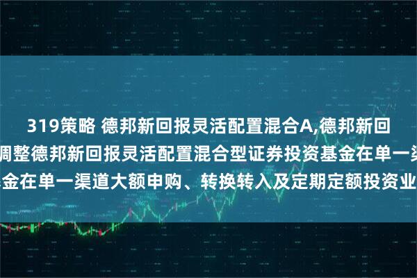 319策略 德邦新回报灵活配置混合A,德邦新回报灵活配置混合C: 关于调整德邦新回报灵活配置混合型证券投资基金在单一渠道大额申购、转换转入及定期定额投资业务限制金额的公告