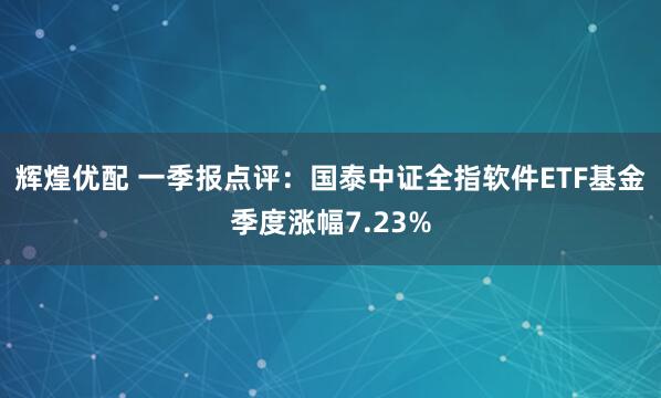 辉煌优配 一季报点评:国泰中证全指软件ETF基金季度涨幅7.23%